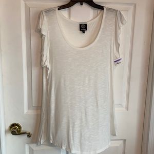Bobeau Scoop Neck Flutter Sleeve Tee White Size Large